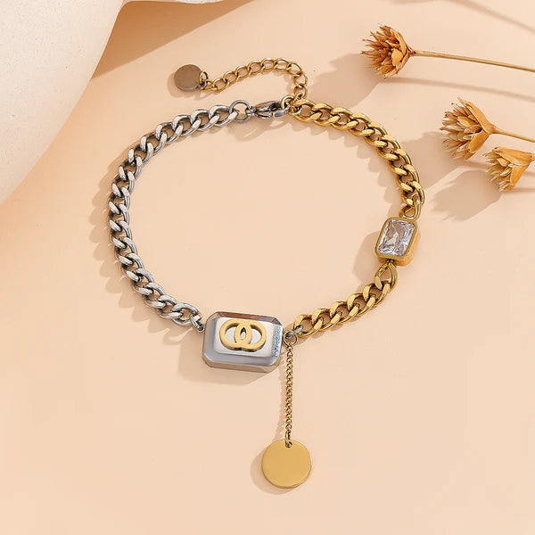 ZARAHÉ Haute Elegance Bracelet in Silver & Gold with Gemstone Accent
