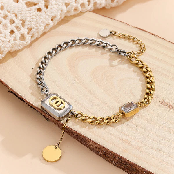 ZARAHÉ Haute Elegance Bracelet in Silver & Gold with Gemstone Accent