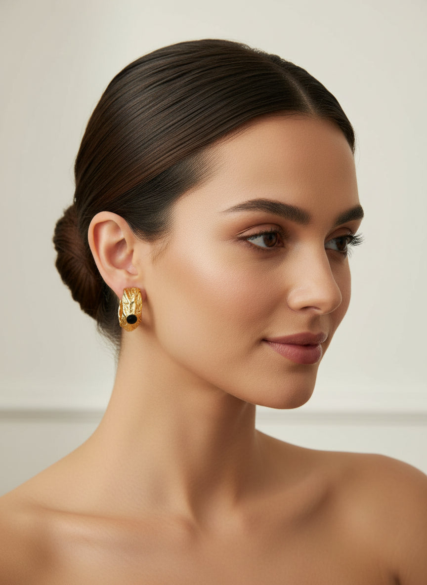 ZARAHE: Sculptural Black & Gold Hoops