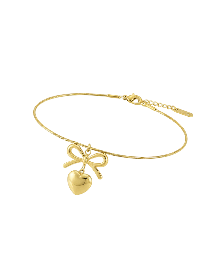 ZARAHE: Dainty Gold Bow & Heart Bracelet