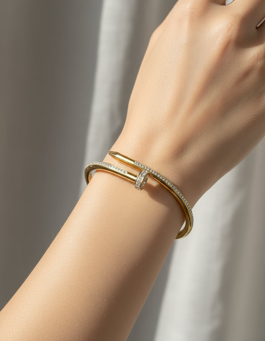 ZARAHÉ Luxe Nail Bangle – Gold & Crystal Statement Bracelet