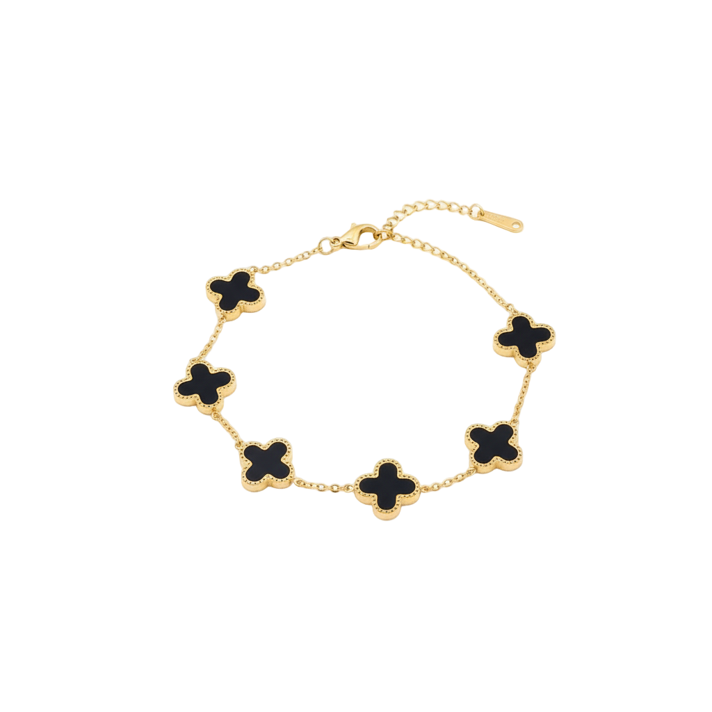 ZARAHE Elegant Clover Bracelet β Black Enamel & Gold Finish