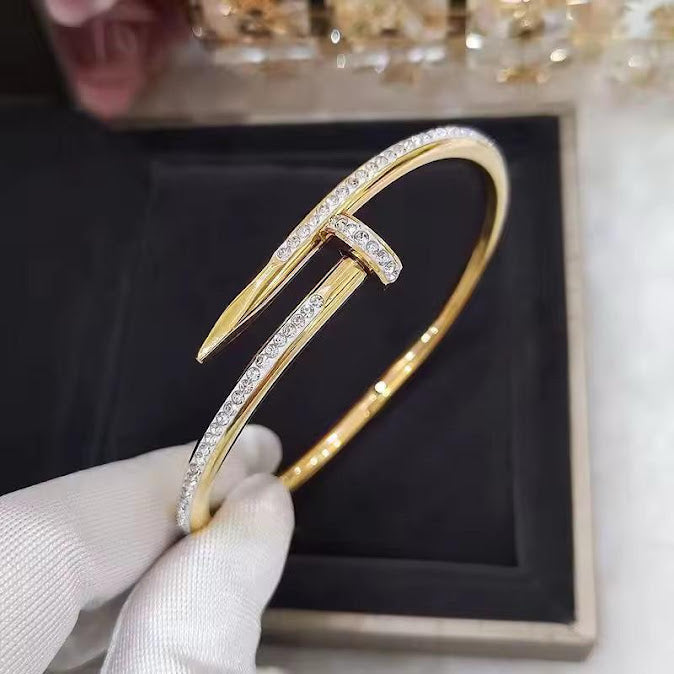 ZARAHÉ Luxe Nail Bangle – Gold & Crystal Statement Bracelet