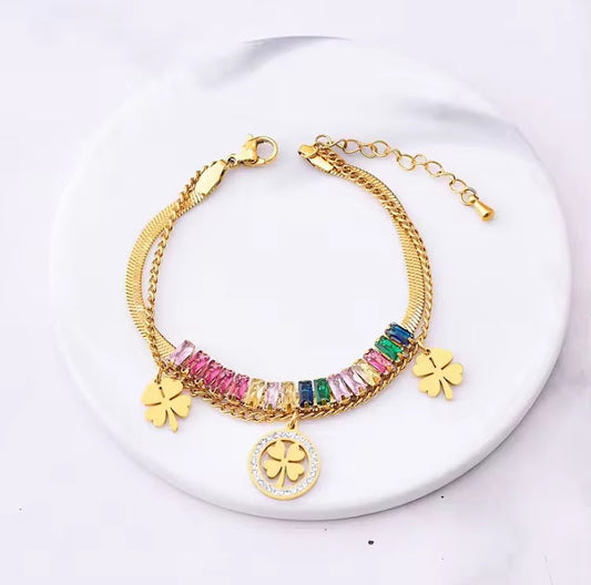 ZARAHÉ Rainbow Clover Charm Bracelet