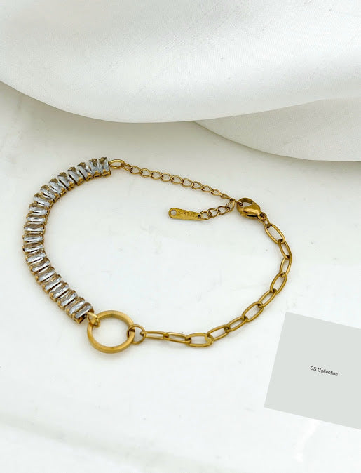 ZARAHÉ Gold Link Bracelet with Crystal Accents & Padlock Charm