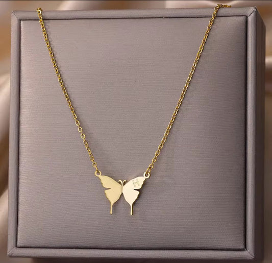 Butterfly Wings Initial Pendant Necklace