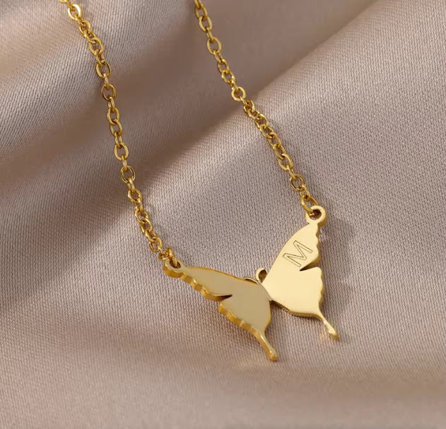 Butterfly Wings Initial Pendant Necklace