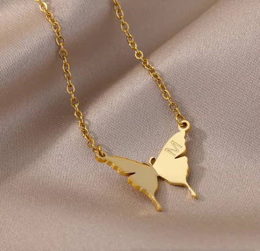 Butterfly Wings Initial Pendant Necklace