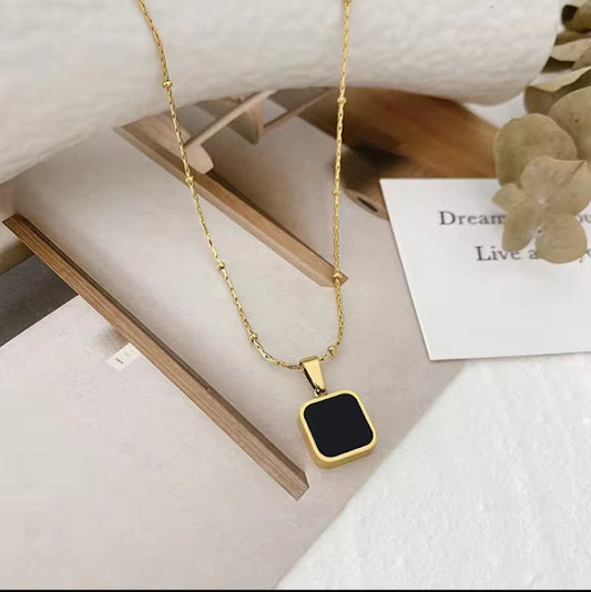 Bold Black/White Square Pendant Necklace