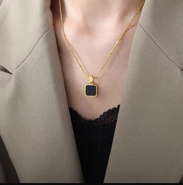 Bold Black/White Square Pendant Necklace