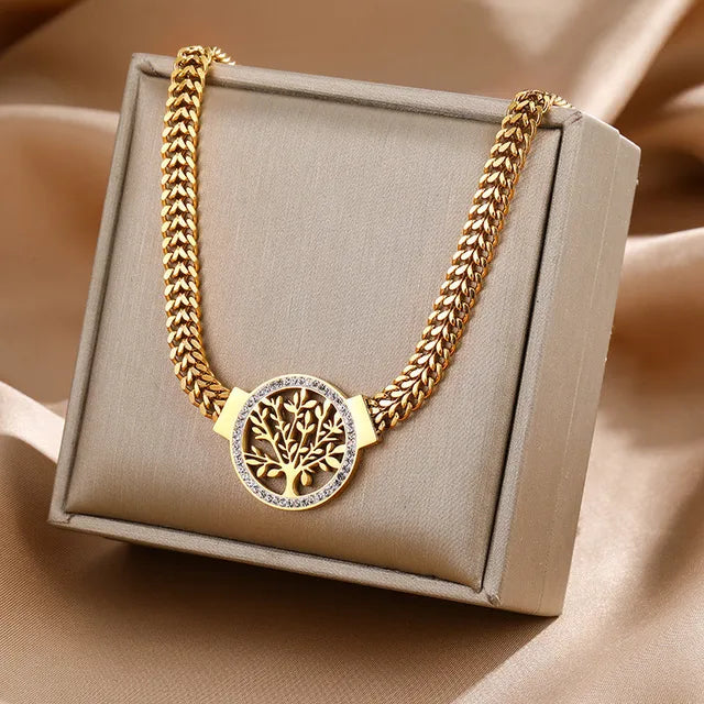 ZARAHÉ Gold-Plated Tree of Life Necklace with Crystal Accents