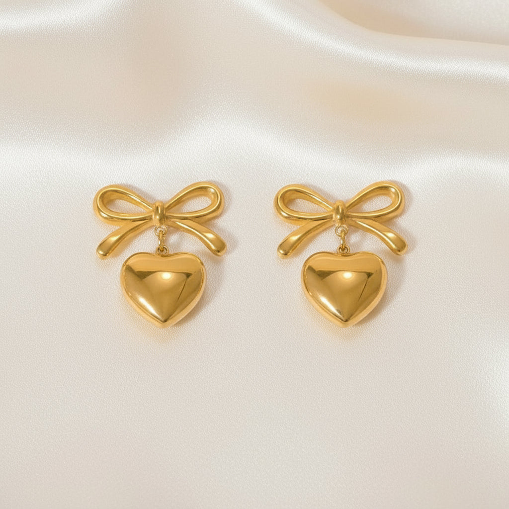 ZARAHE: Luxe Gold Bow & Heart Earrings