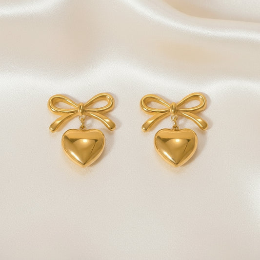 ZARAHE: Luxe Gold Bow & Heart Earrings