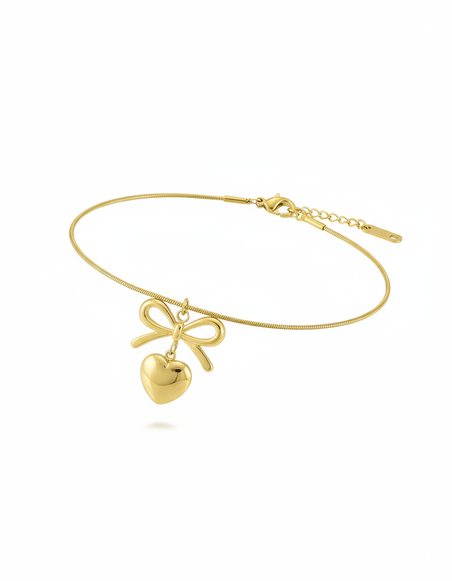 ZARAHE: Dainty Gold Bow & Heart Bracelet