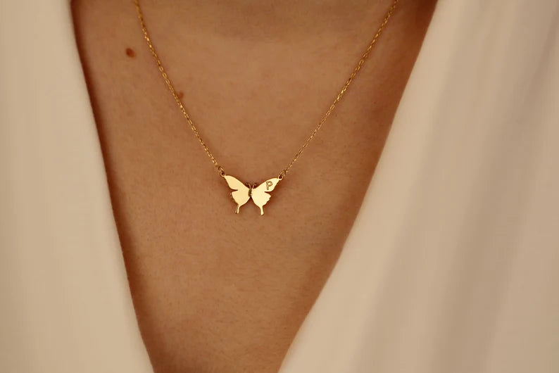Butterfly Wings Initial Pendant Necklace