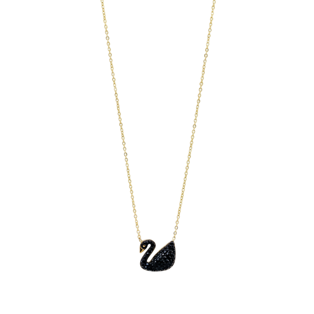 ZARAHE Midnight Swan Necklace – Black & Gold Charm