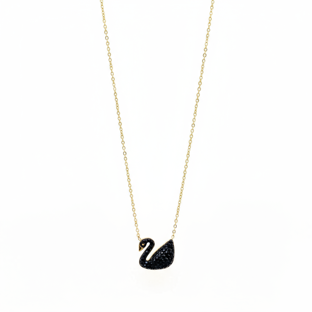 ZARAHE Midnight Swan Necklace – Black & Gold Charm